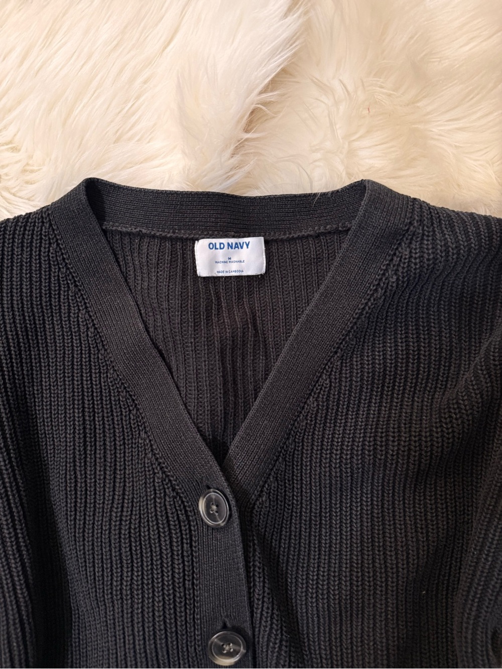 Old Navy Black Ribbed Button-Front Cardigan - Picture 2 of 3